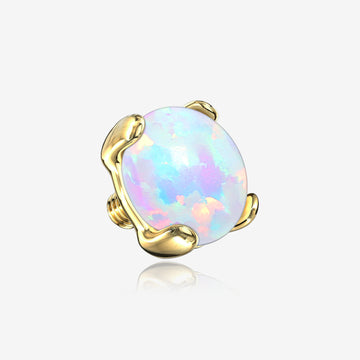 14 Karat Gold Prong Set Fire Opal Dermal Anchor Top-White Opal